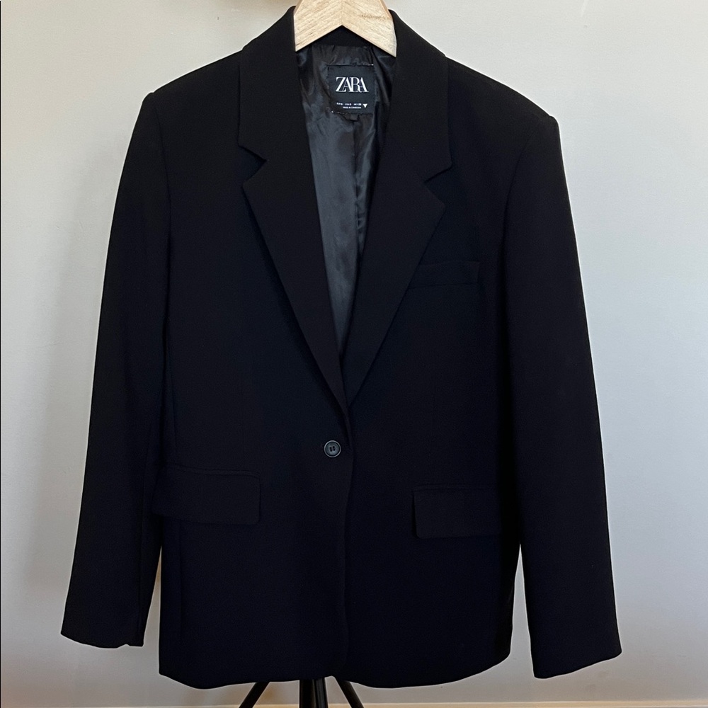 Zara Black Single-Button Tailored Blazer